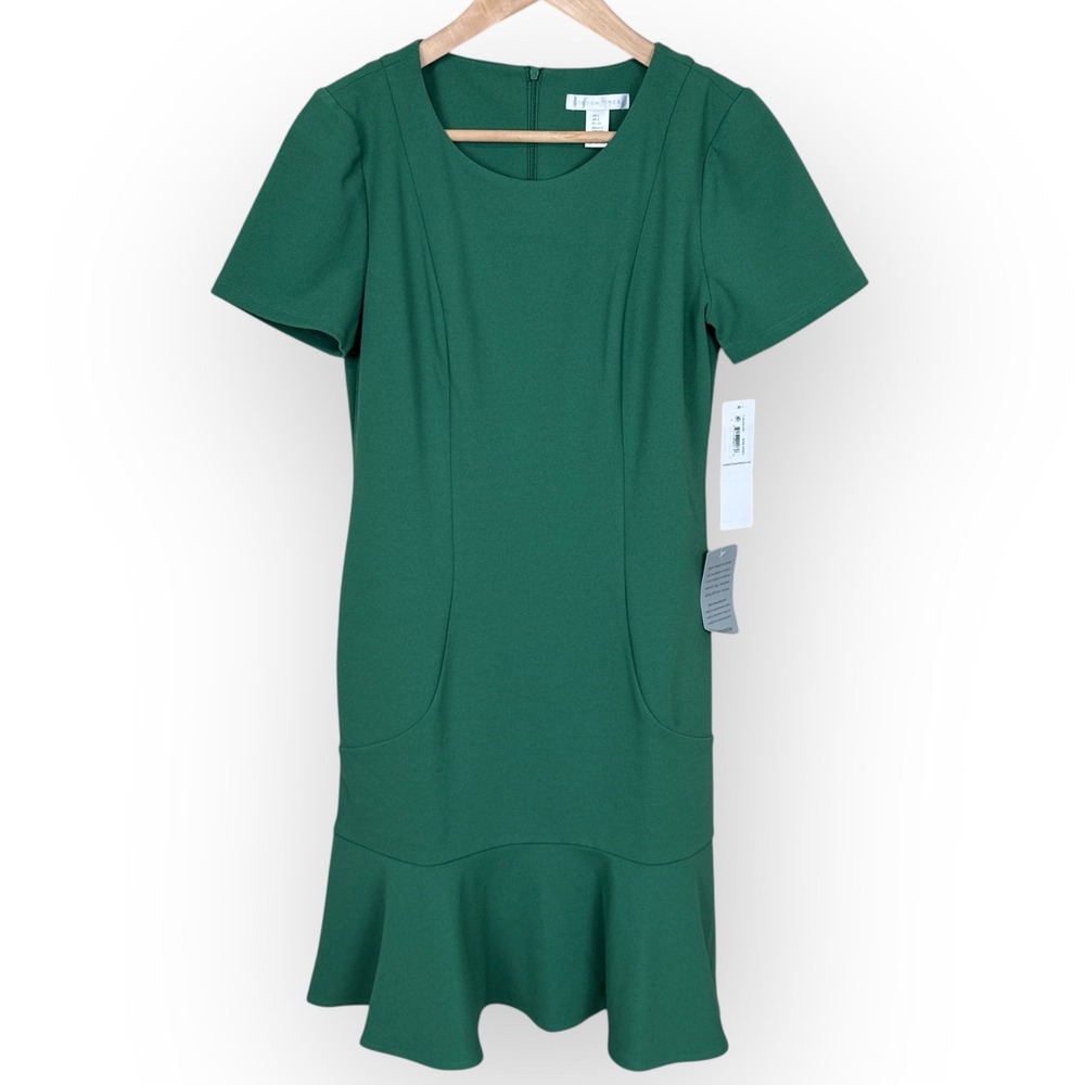 London Times Green‎ Short Sleeve Flounce Hem Sheath Dress Women US Size 4 - Picture 9 of 11